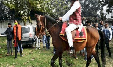 बिहार: तेजप्रताप ने मकर संक्रांति पर गरीबों को दिया दही-चूड़ा भोज, किया घोड़े की सवारी 