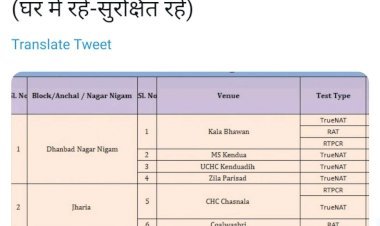 धनबाद:15 व 16 मई को शांति भवन, अशोक नगर, शास्त्री नगर, मटकुरिया में होगी कोरना इंटेनसिव टेस्टिंग