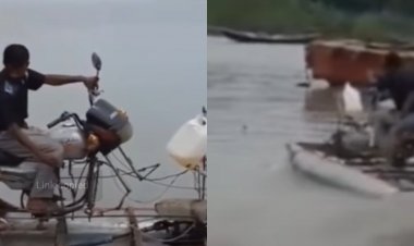 पुरानी बाइक को बना दी नाव, गजब का जुगाड़, वीडियो वायरल