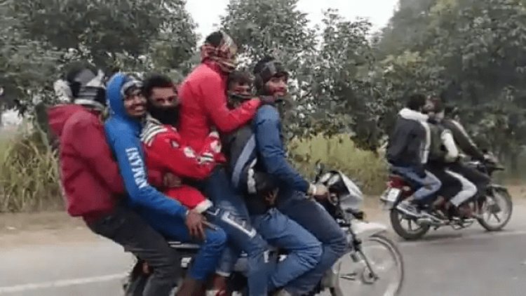 उत्तर प्रदेश: एक बाइक पर छह और दो पर तीन-तीन युवक, बरेली-नैनीताल हाईवे पर किया स्टंट 