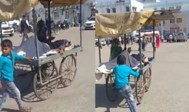 Madhya Pradesh : Singrauli में बीमार को नहीं मिली एंबुलेंस, ठेले पर पिता को लेकर हॉस्पिटल पहुंचा सात साल का बेटा